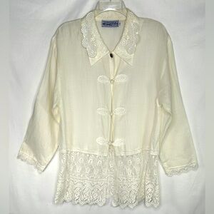 Concrete Ivory Lace Blouse Button Down
Crochet Collar and Button Cottagecore SzS